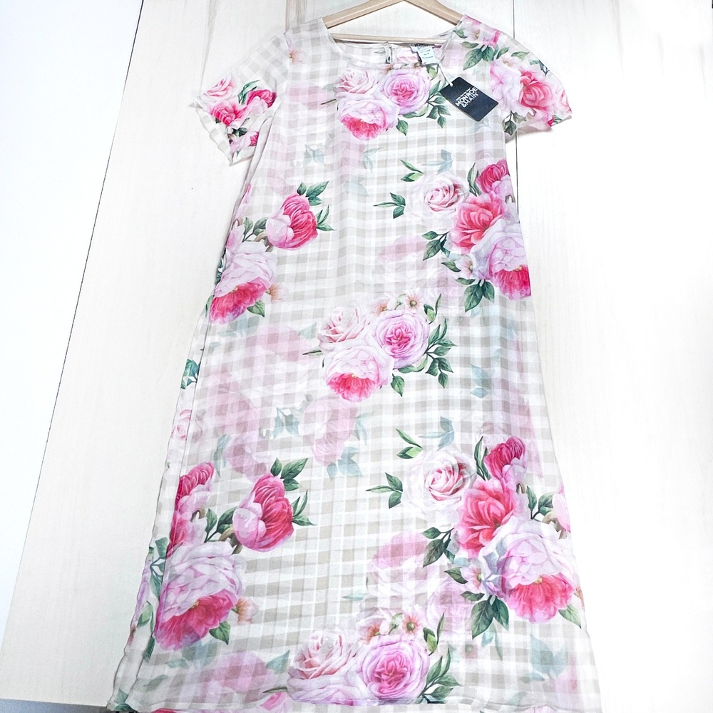 NWT Monroe & Main Sheer‎ Cover Up Beach Roses M Checkered Floral